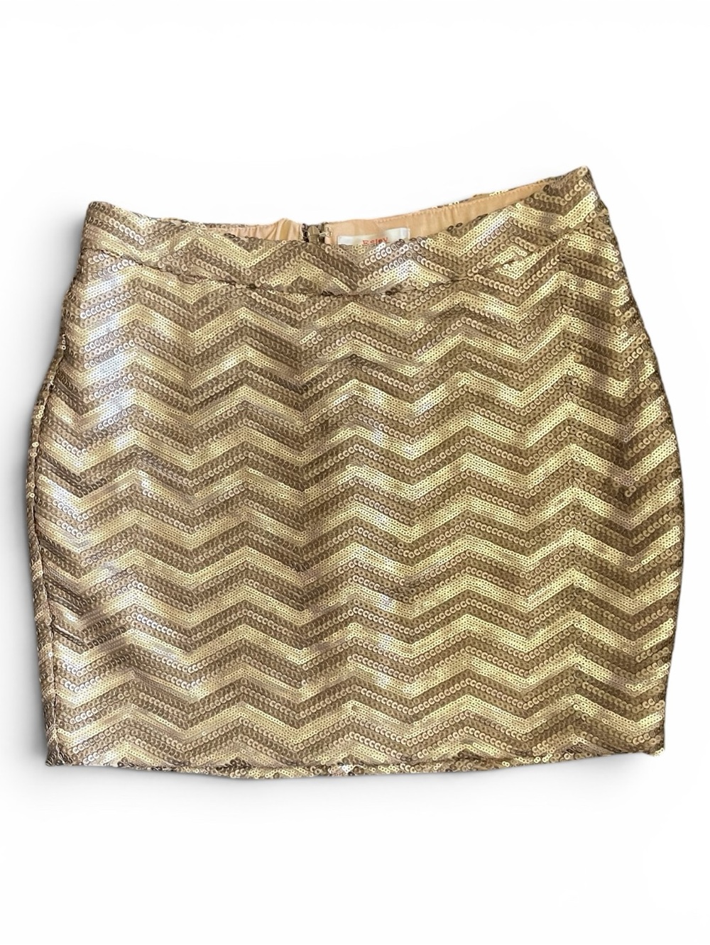 #178, Esley Gold Sequin Chevron Mini Skirt, size S